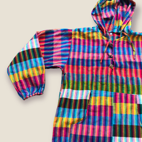 100% Cotton Rainbow Multicolor Mexican Baja Pullover Hoodie Drug Rug Size Medium - Picture 2 of 4